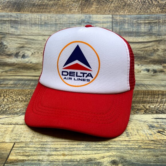 Vintage Delta Airlines Mens Trucker Hat Red Snapback Aviation Airline Ball Cap - Picture 2 of 7